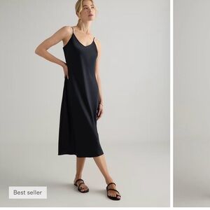 Quince Black Satin Slip Dress